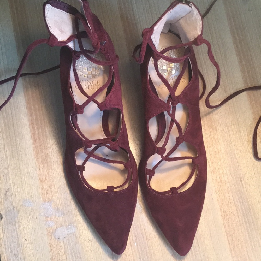 Vince Camuto Suede Oxblood Criss Cross Pumps